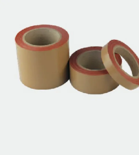 Rolls of tan cloth tape with red edge