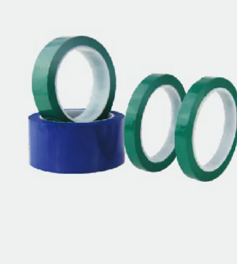 Rolls of green and blue electrical mylar tape