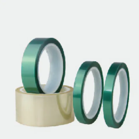 Rolls of high-temperature green and clear PET tape